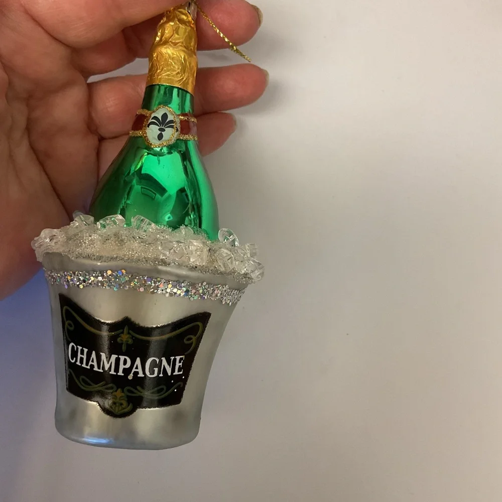 SILVER TREE GLASS CHAMPAGNE BUCKET AND BOTTLE 5.5” NWOT - Picture 6 of 13